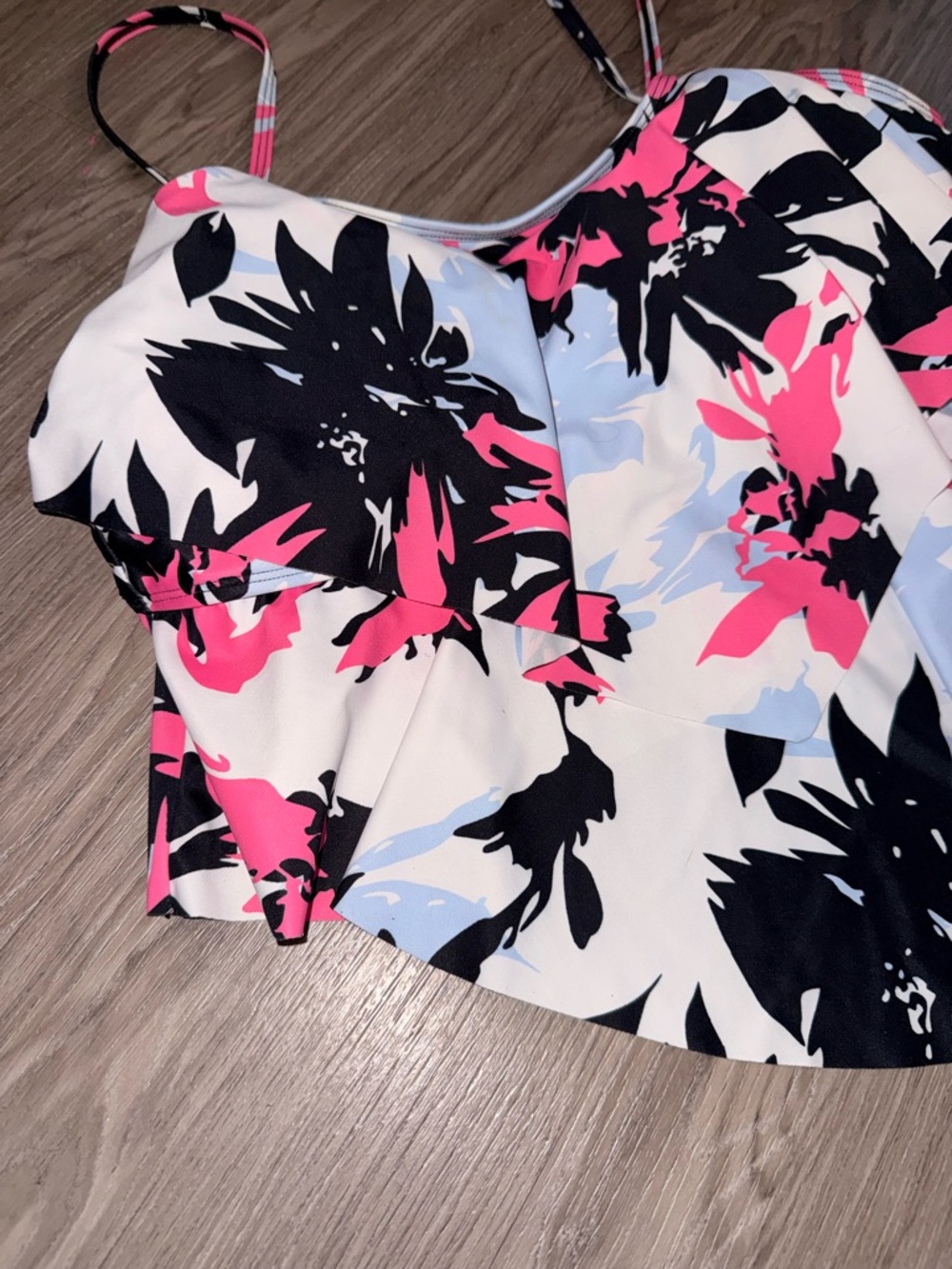Floral Swim Camisole in White, Pink & Black - Picture 2 of 3